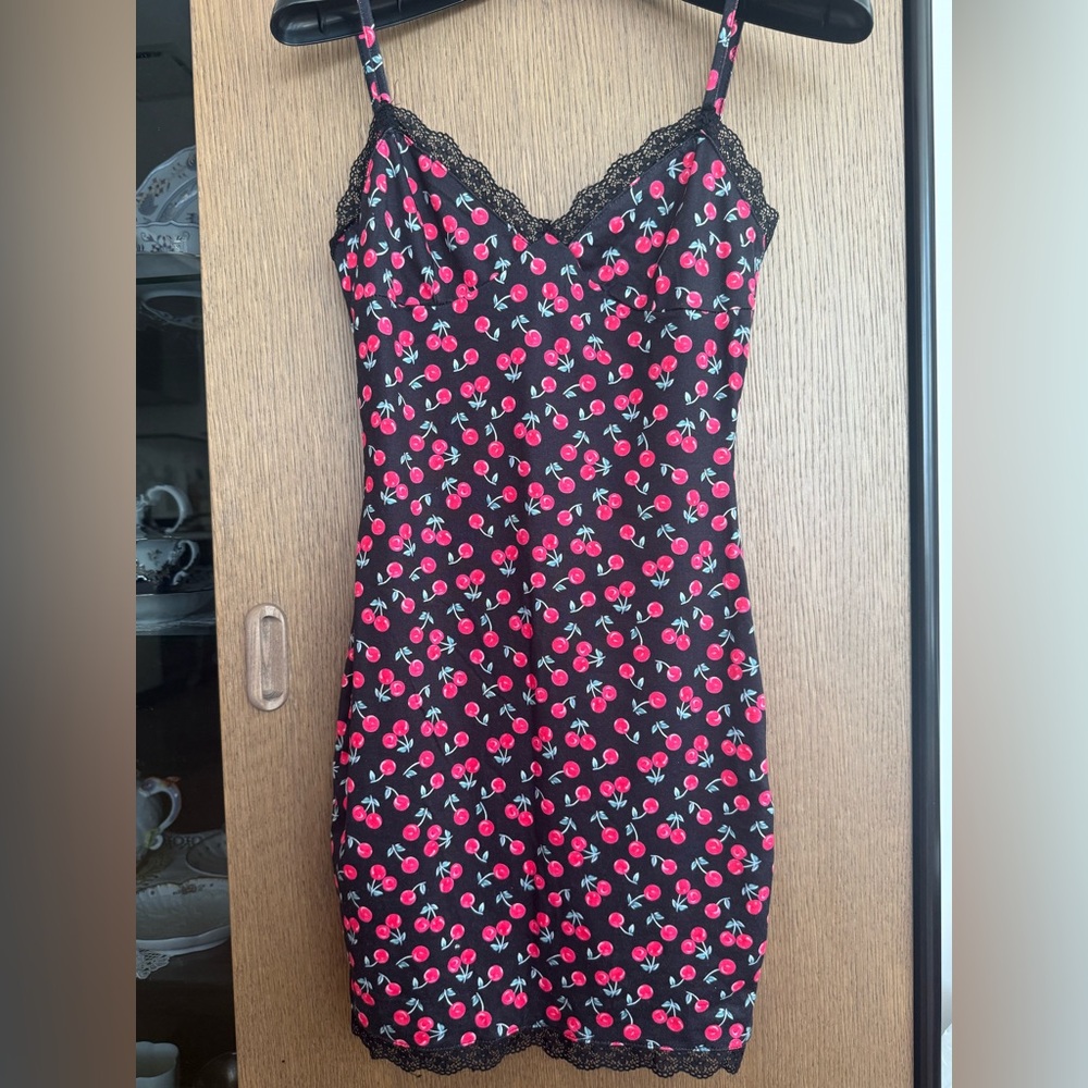 BLACK AND RED CHERRY LACE GOING OUT DRESS
